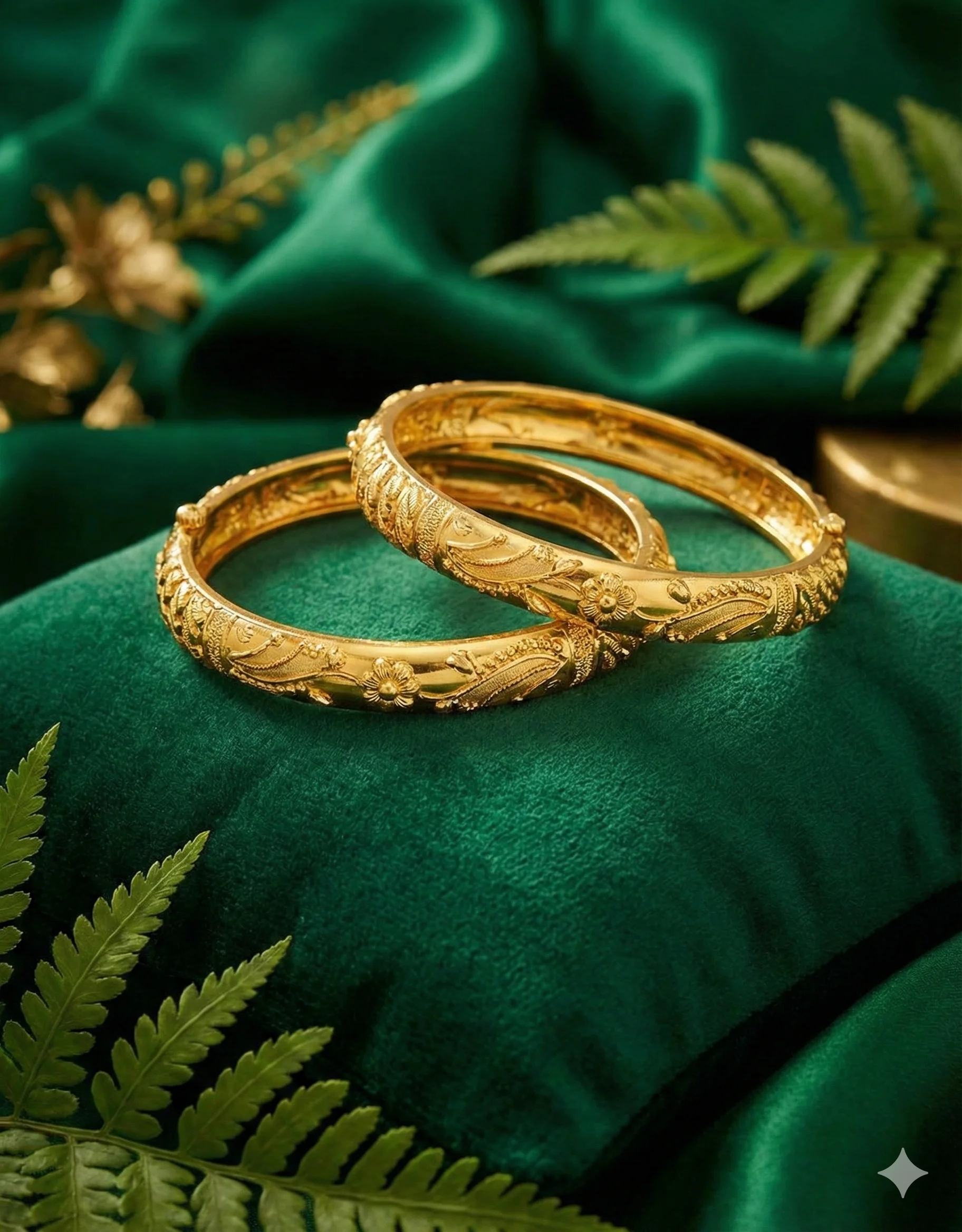 Royal Floral Vine Gold Bangle Pair